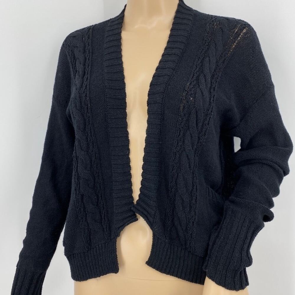Anthropologie Guinevere Black Crochet Knit Bolero Cardigan Sweater Small